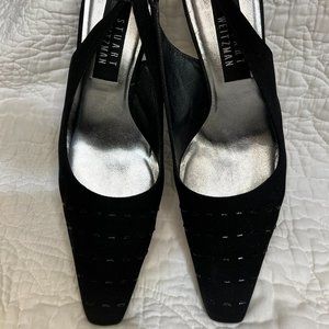 Stuart Weitzman Black Suede Eleganza Sling back with beaded accents